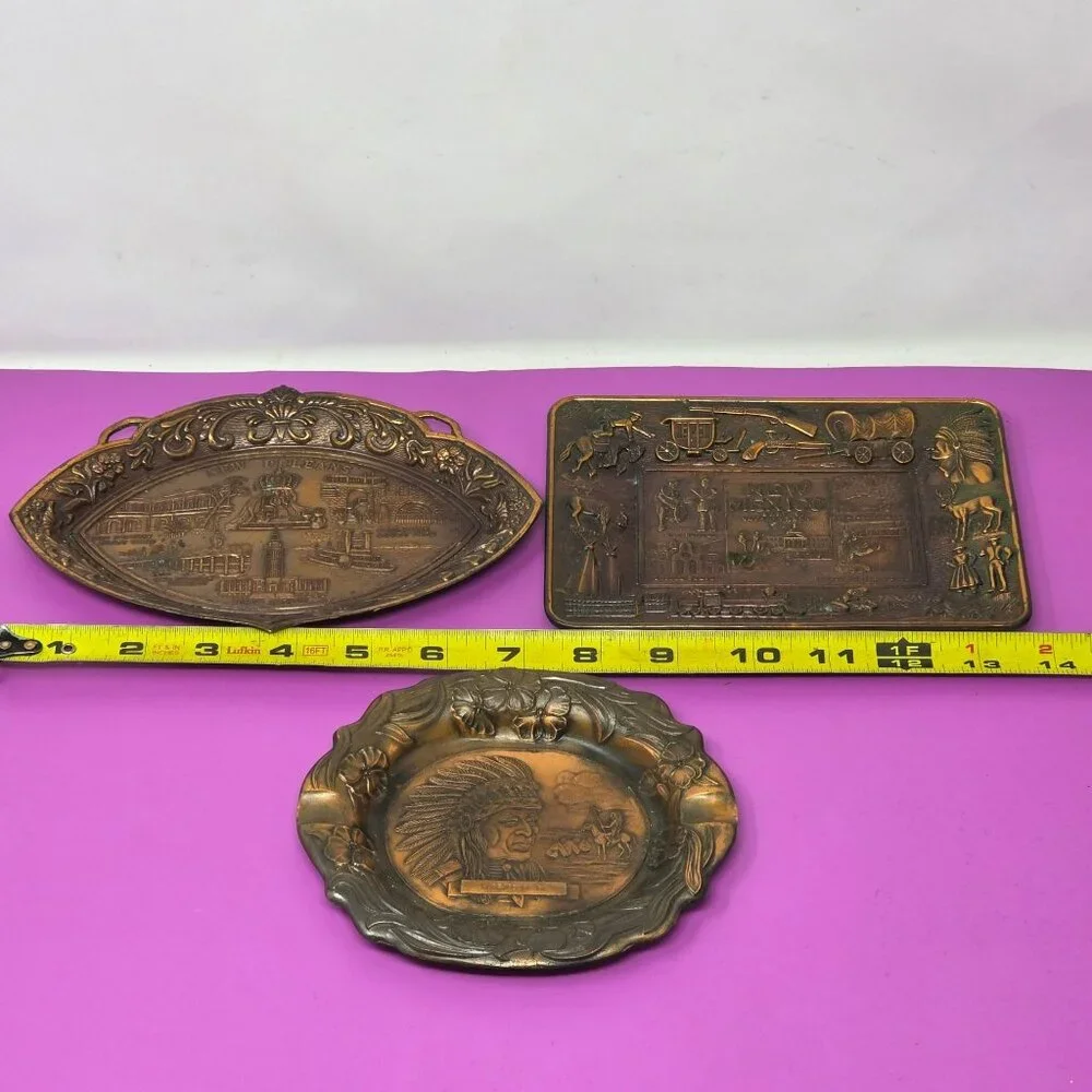 Vintage Copper Trays/Ashtray‎ Featuring  Harrisburg PA New Orleans & New Mexico